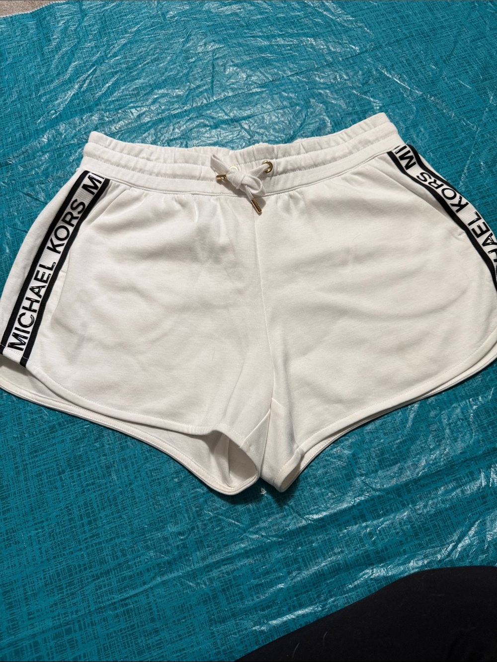 Michael Kors White Athletic Shorts with Logo Side Trim
